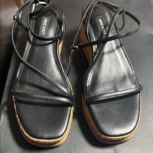 Nine West Black and Tan Wedge Sandals